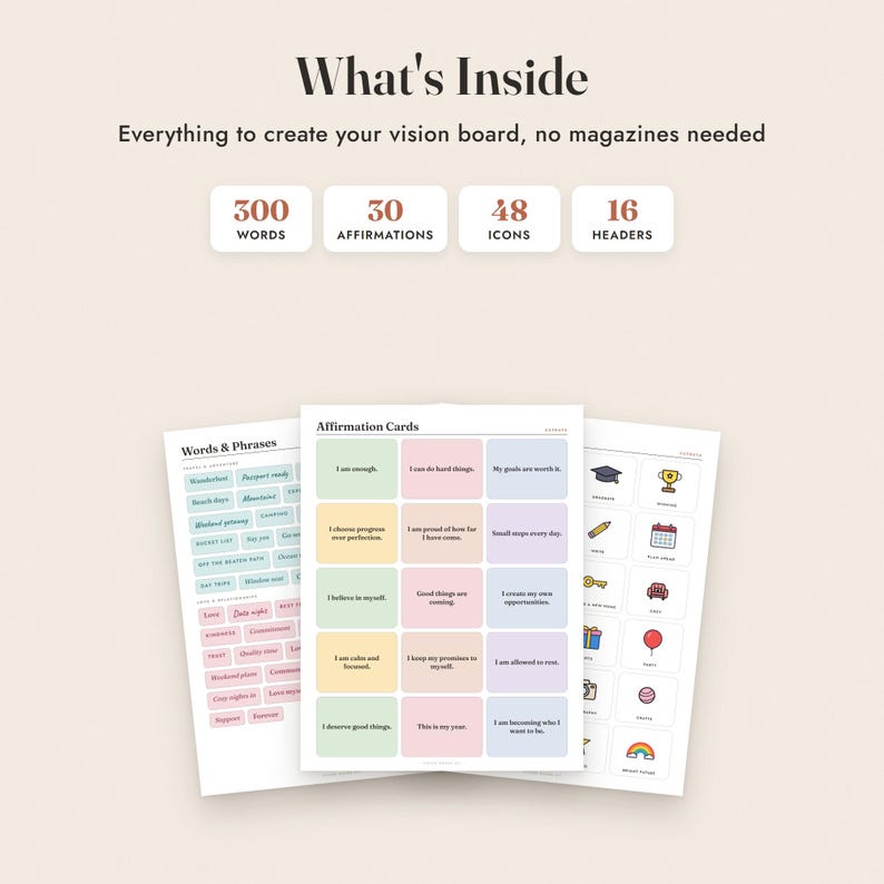 Vision Board Kit Printable, 330 Words and Affirmations, Goal Setting Worksheets image 2