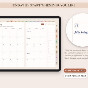 Undated Digital Planner, Hyperlinked Daily Weekly Monthly Pages, Boho Landscape Journal with Habit Tracker image 4
