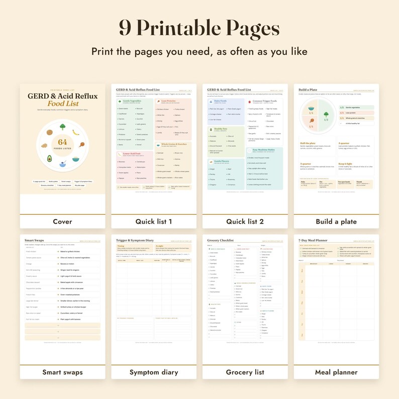 GERD Food List Printable, Acid Reflux Diet, Trigger Food Diary, Grocery List, Letter A4 image 3