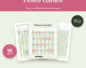 Savings Challenge Printable, Flower Garden Color In Tracker, 500 to 10000, Letter A4