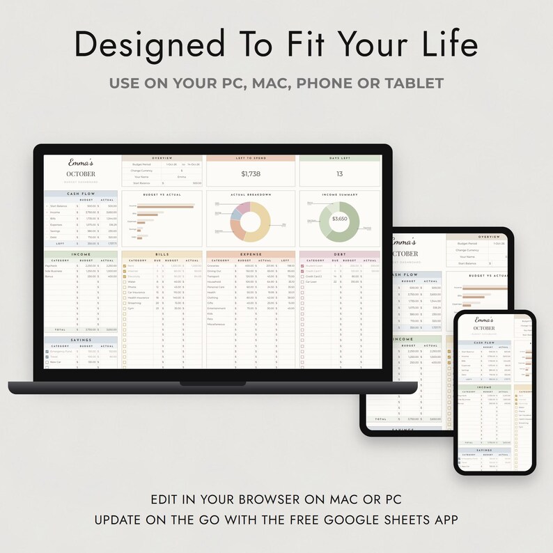 Paycheck Budget Spreadsheet Google Sheets, Neutral Biweekly Planner, Bills Due Before Payday bild 9