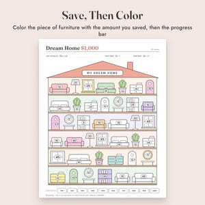 Savings Challenge Printable, Dream Home Color In Tracker, 500 to 10000, Letter A4 image 4