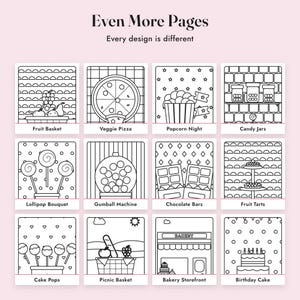Livro de colorir simples e divertido: Doces Deliciosos, 40 páginas para imprimir, PDF com desenhos simples de comida para colorir imagem 6