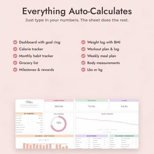 Fitness Planner Google Sheets, Weight Loss Journey Tracker, Calorie and Workout Log, Body Measurements bild 8
