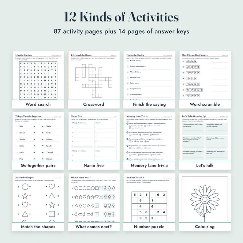 Senior Activities Printable, Large Print Word Search and Crossword, Dementia Activity Book, 104 Pages imagen 3