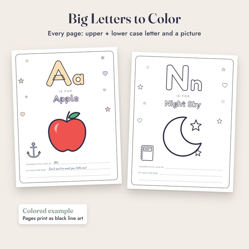 Baby Shower Coloring Book, ABC Guest Activity, Alphabet Coloring Pages, Keepsake Printable image 4