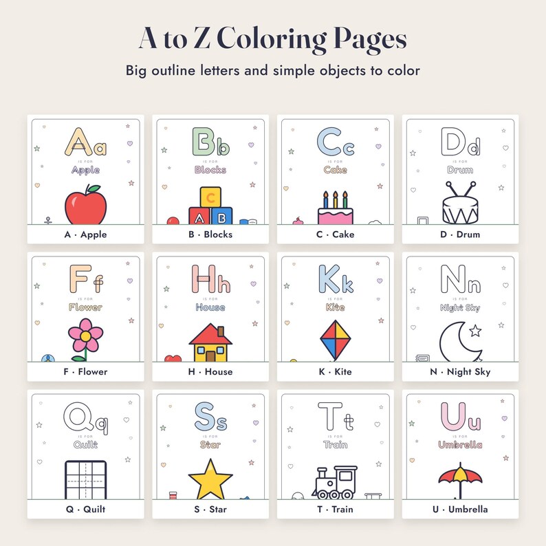 Baby Shower Coloring Book, ABC Guest Activity, Alphabet Coloring Pages, Keepsake Printable image 3