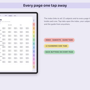 Digital Notebook, 12 Colour Coded Subject Tabs, Hyperlinked Lined, Dotted, Grid and Cornell Pages image 7