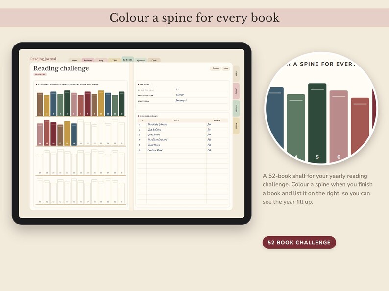 Digital Reading Journal, Hyperlinked Book Tracker with Review Pages, TBR List and Yearly Challenge image 3