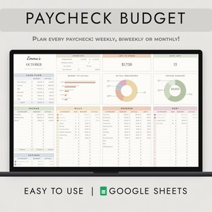 Paycheck Budget Spreadsheet Google Sheets, Neutral Biweekly Planner, Bills Due Before Payday bild 1