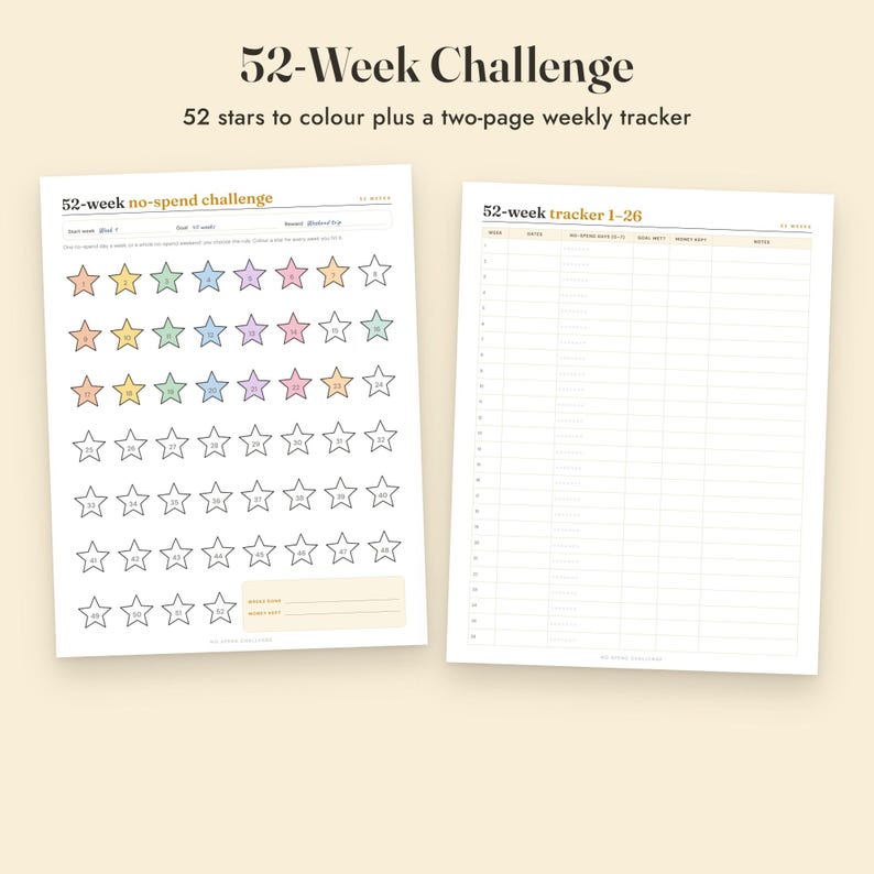 No Spend Challenge Printable, 30 Day, 52 Week, Monthly Color In Tracker, Letter A4 image 5