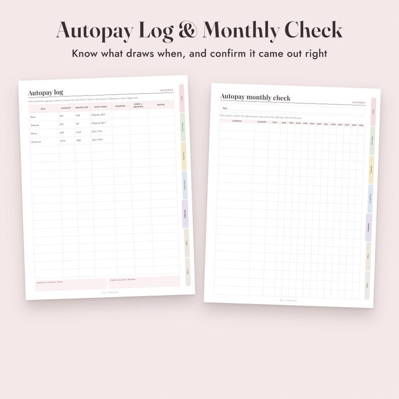 Bill Tracker Printable, Monthly Payment Calendar, Annual Checklist, Autopay Log, Due Dates, Letter A4 image 7