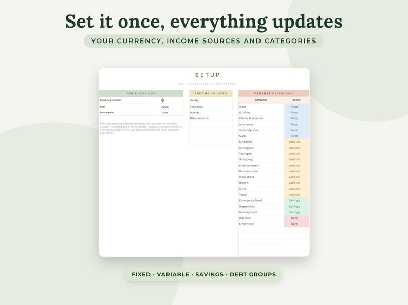 Annual Budget Spreadsheet Google Sheets, Yearly Money Planner with Monthly Tracker and Year Summary image 5