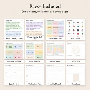Vision Board Kit Printable, 330 Words and Affirmations, Goal Setting Worksheets image 3