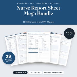 Nurse Report Sheet Bundle, 38 Fillable Forms, Med Surg, ICU, ER Style, New Grad image 1