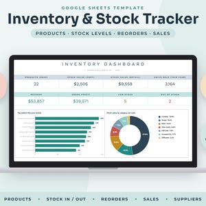 Inventory Tracker Google Sheets, Stock Management Spreadsheet with Reorder Alerts, Small Business Sales Log image 1