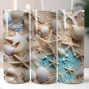 3D beach Seashell seamless design, Seashells Tumbler Skinny Tumbler Wrap Tumbler Wrap Tumbler Design Sublimation Design 3d Tumbler Wrap
