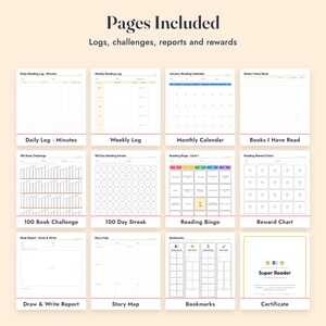 Reading Log for Kids Printable, Book Report Template, Bingo Challenge, 100 Book Tracker image 3