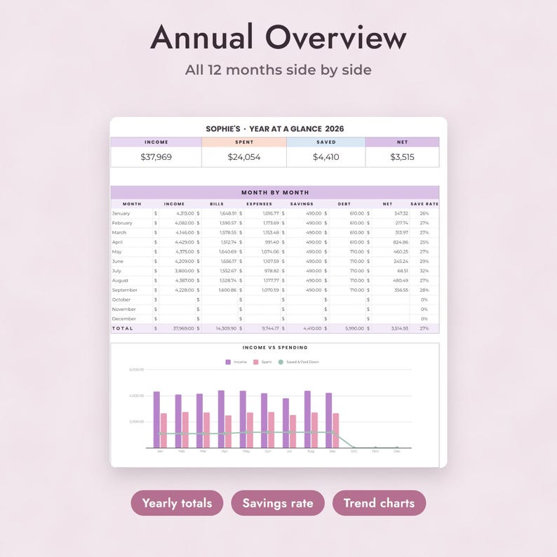 Annual Budget Spreadsheet Google Sheets, Finance Dashboard, Monthly Budget Planner, Bill Calendar, Sinking Funds, Net Worth Tracker image 5