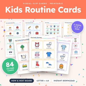 Morgenroutine-Karten für Kinder, 84 visuelle Wendekarten, Jetzt-und-Als Nächstes-Tafel, Druckvorlage für die Morgenroutine Bild 1
