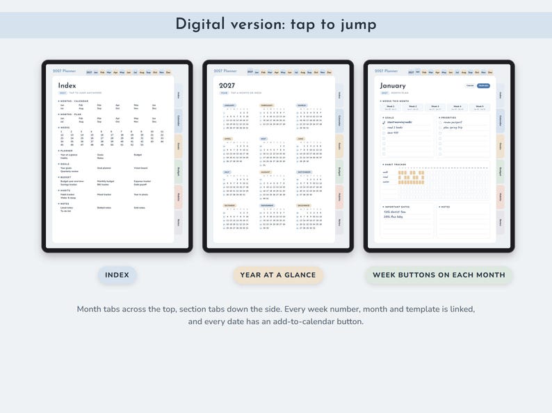 2027 Printable Planner, Monthly Weekly Calendar Pages, US Letter PDF plus Hyperlinked Digital Version image 8