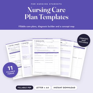 Nursing Care Plan Template, Fillable Student Care Plan, Concept Map, Nursing Diagnosis, SMART Goals Bild 1
