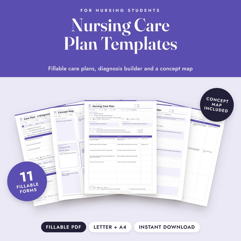 Nursing Care Plan Template, Fillable Student Care Plan, Concept Map, Nursing Diagnosis, SMART Goals Bild 1