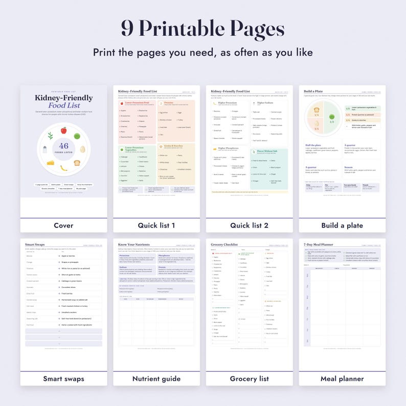 Kidney Diet Food List Printable, CKD Low Potassium Foods, Grocery List, Letter A4 image 3