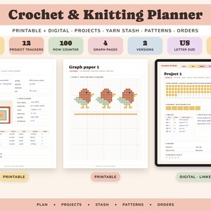 Crochet Planner Printable, Knitting Project Tracker, Yarn Stash Inventory, Row Counter, Pattern Log, Digital image 1