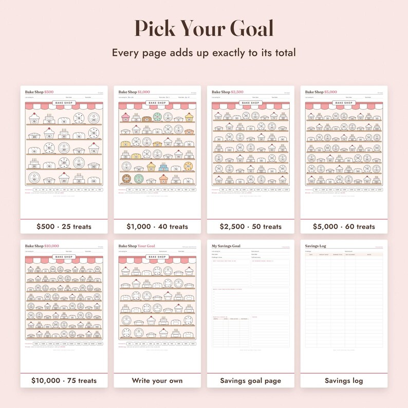Savings Challenge Printable, Bake Shop Color In Tracker, 500 to 10000, Letter A4 image 3