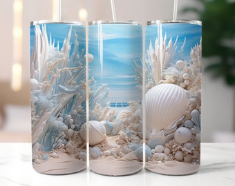 3D Beach Seashells Tumbler Wrap: Sublimation Design (Digital Download)