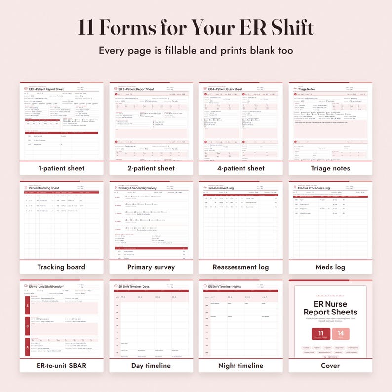ER Nurse Report Sheet, Fillable Emergency Nurse Brain Sheet, Triage Notes, SBAR, Tracking Board image 3