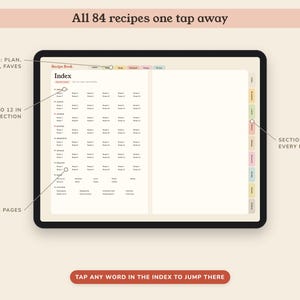 Digital Recipe Book, Hyperlinked Cookbook Template with 84 Cards, Meal Planner and Grocery List image 8