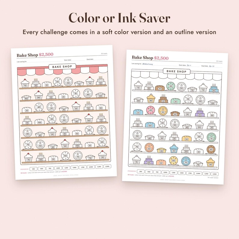 Savings Challenge Printable, Bake Shop Color In Tracker, 500 to 10000, Letter A4 image 5