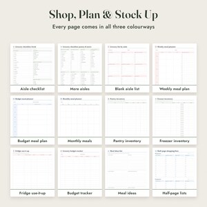 Grocery List Printable, Meal Planner, Pantry Inventory, Aisle Checklist, 3 Colours, Letter A4 imagen 3