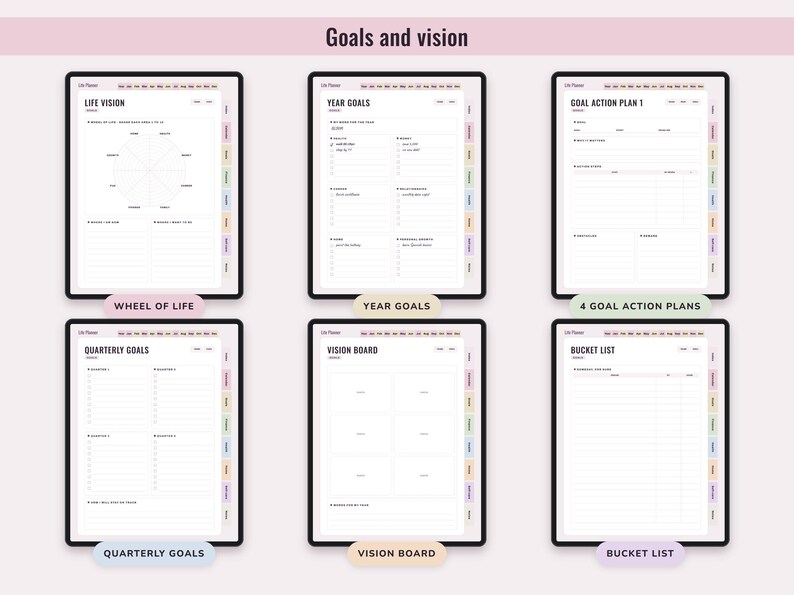 Printable Life Planner, Undated US Letter and Digital PDF, Goals, Budget, Health, Home Pages image 4