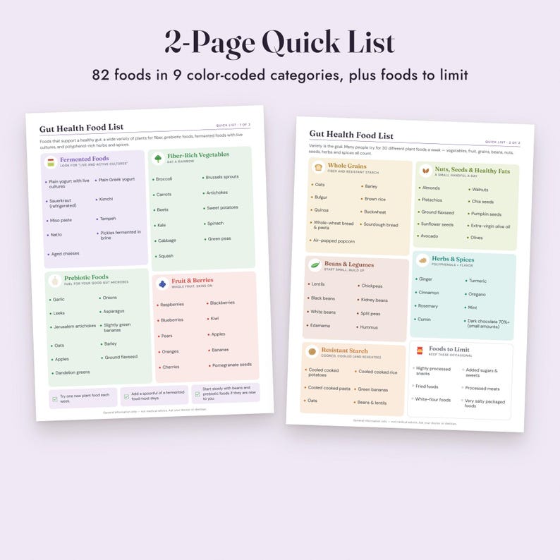 Gut Health Food List Printable, Fermented and Prebiotic Foods, Grocery List, Letter A4 image 4