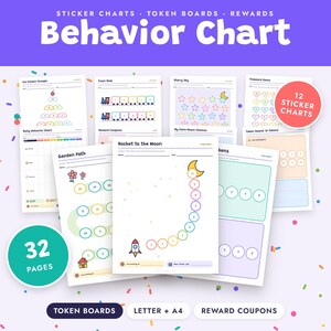 Behavior Chart for Kids, Sticker Chart, Token Board, Reward Coupons, Positive Behavior Printable image 1