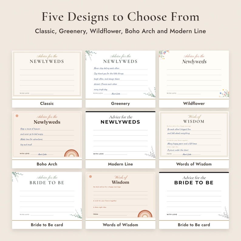 Wedding Advice Cards Printable, Newlywed and Bride to Be Cards, Signs, 5 Designs image 3