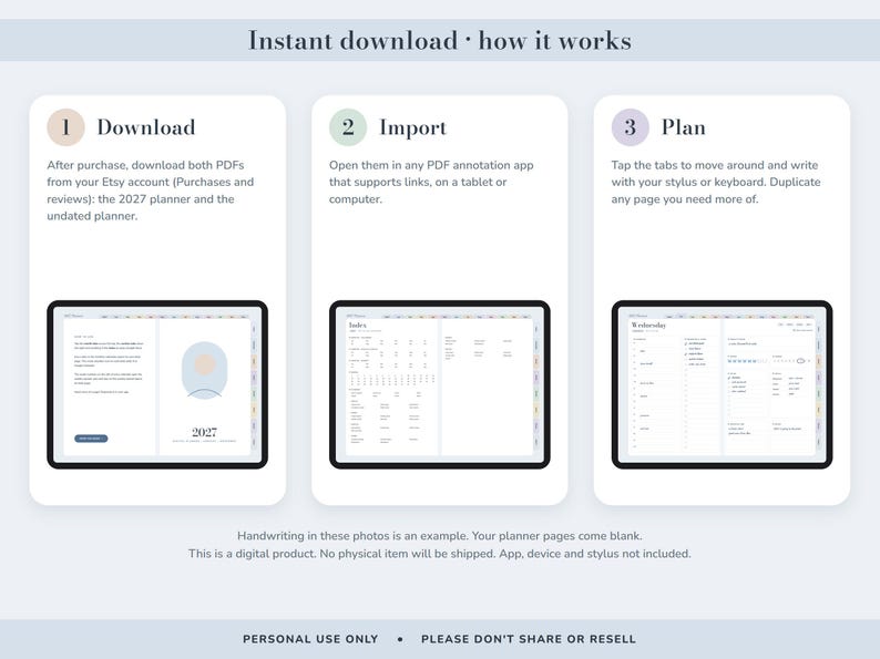 Digital Planner 2027 and Undated, Hyperlinked Daily Weekly Monthly Pages, Dusty Blue Landscape Journal image 8