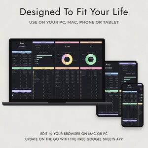 Dark Mode Budget Spreadsheet Google Sheets, Pastel Paycheck and Monthly Planner, Savings Debt Goals image 9