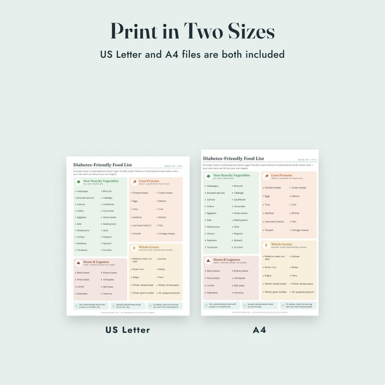 Diabetes Food List Printable, Diabetic Grocery List, Meal Planner, Plate Guide, Letter A4 imagem 9