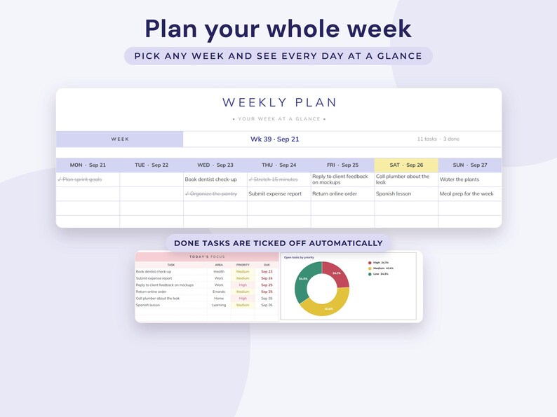 To Do List Google Sheets, Task Tracker Spreadsheet, Daily and Weekly Planner, Project Progress image 4