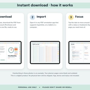Time Blocking Planner Digital, Undated Productivity Journal, Hourly Schedule, Priority Matrix, Focus Session Log image 10
