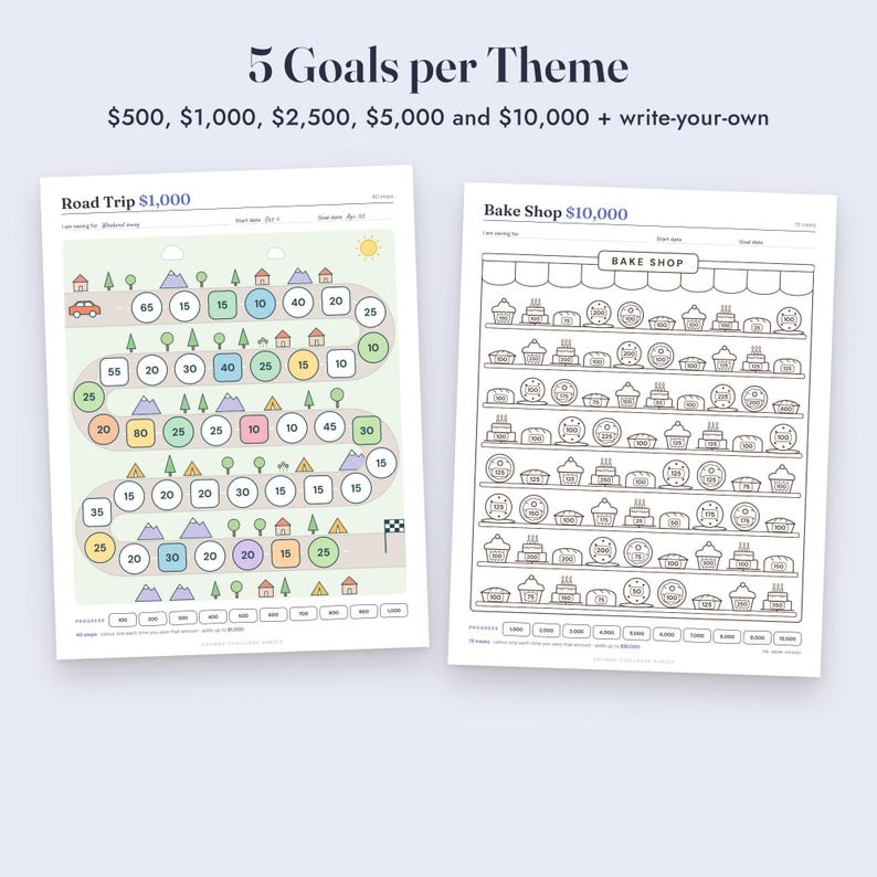 Savings Challenge Printable Bundle, 35 Color In Money Trackers, Mini Challenges, A6 Letter A4 image 4