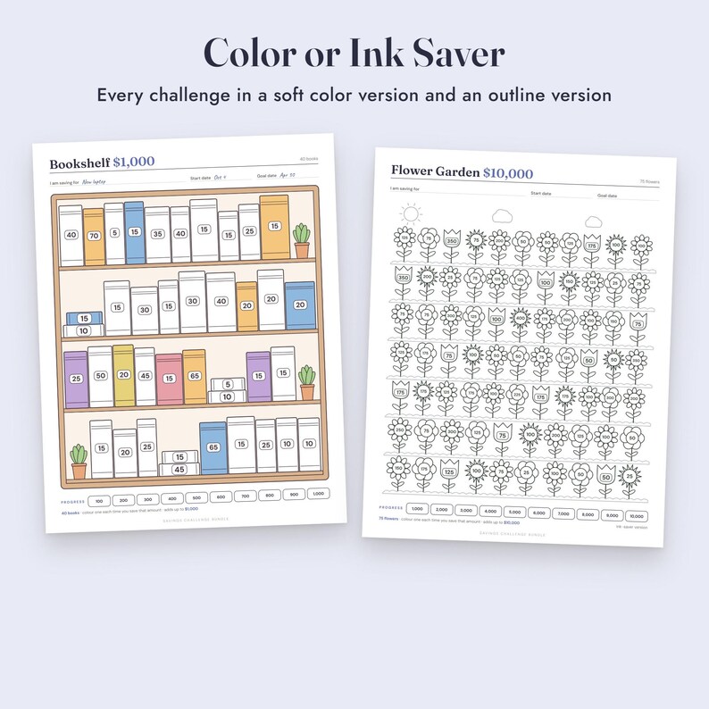 Savings Challenge Printable Bundle, 35 Color In Money Trackers, Mini Challenges, A6 Letter A4 image 6