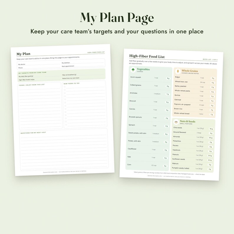 High Fiber Food List Printable With Grams, Grocery List, Fiber Tracker, Letter A4 image 8
