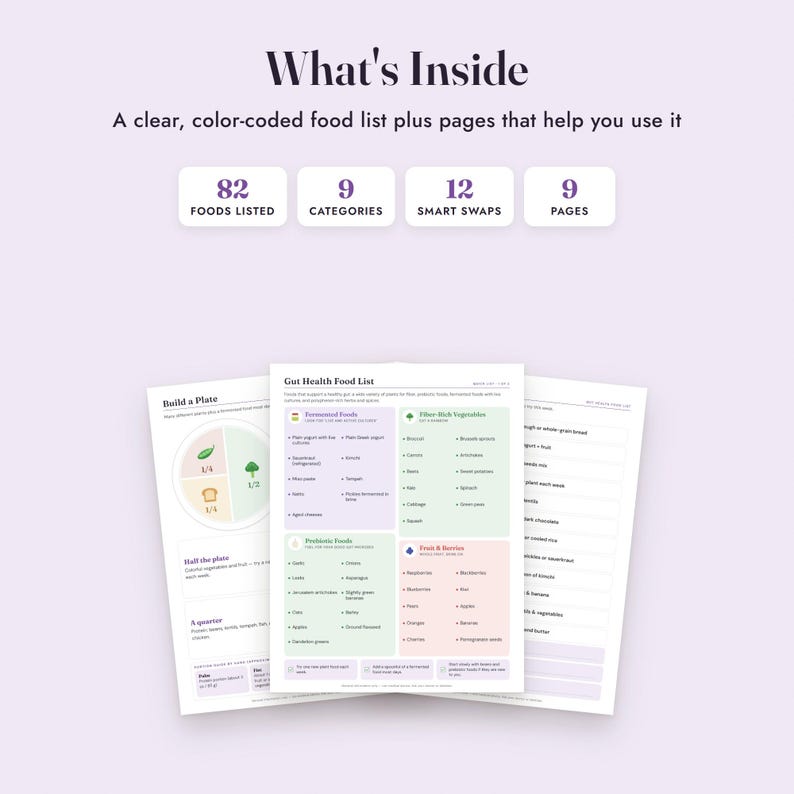 Gut Health Food List Printable, Fermented and Prebiotic Foods, Grocery List, Letter A4 image 2