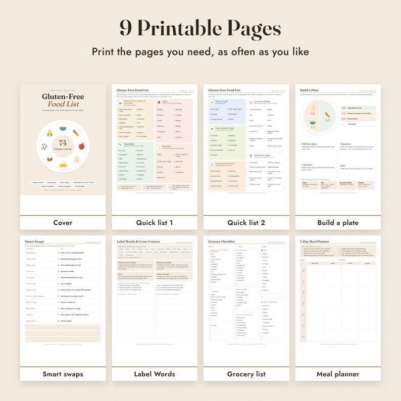 Gluten Free Food List Printable, Celiac Grocery List, Label Guide, Meal Planner, Letter A4 image 3