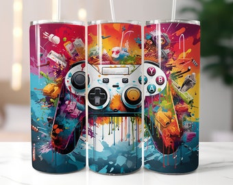 Gaming Tumbler Wrap: 20oz Skinny Sublimation Design (PNG Digital Download)